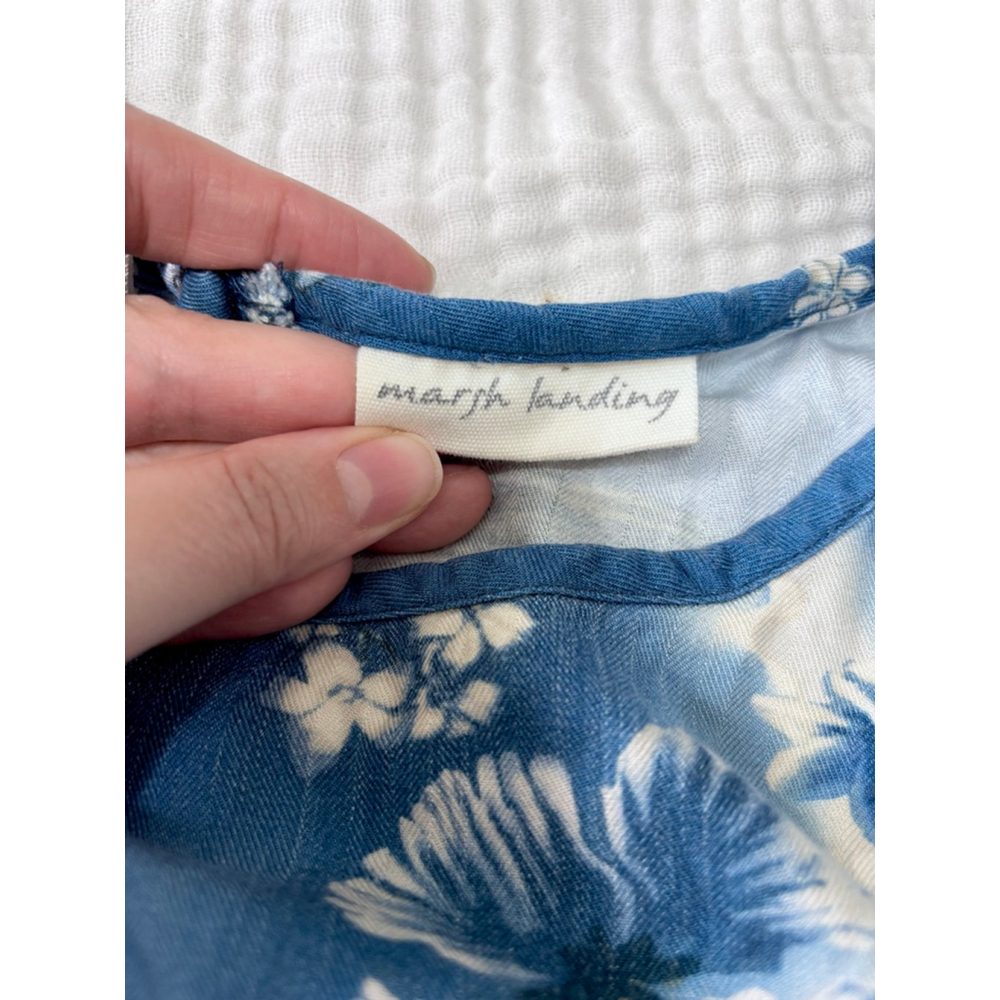 Women's Marsh Landing Blue & White Tropical Floral Maxi Dress S Rayon - Picture 4 of 12